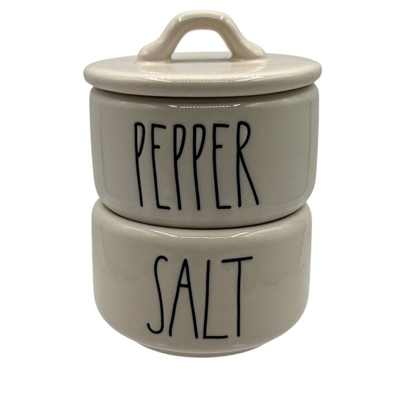 Rae Dunn by Magenta NEW Salt & Pepper Stacking Cellar Set Artisan Collection - Picture 1 of 8